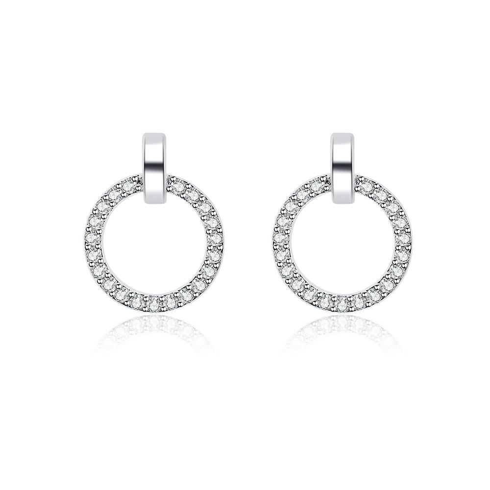 Rhodium Circle Pave Stud Earring